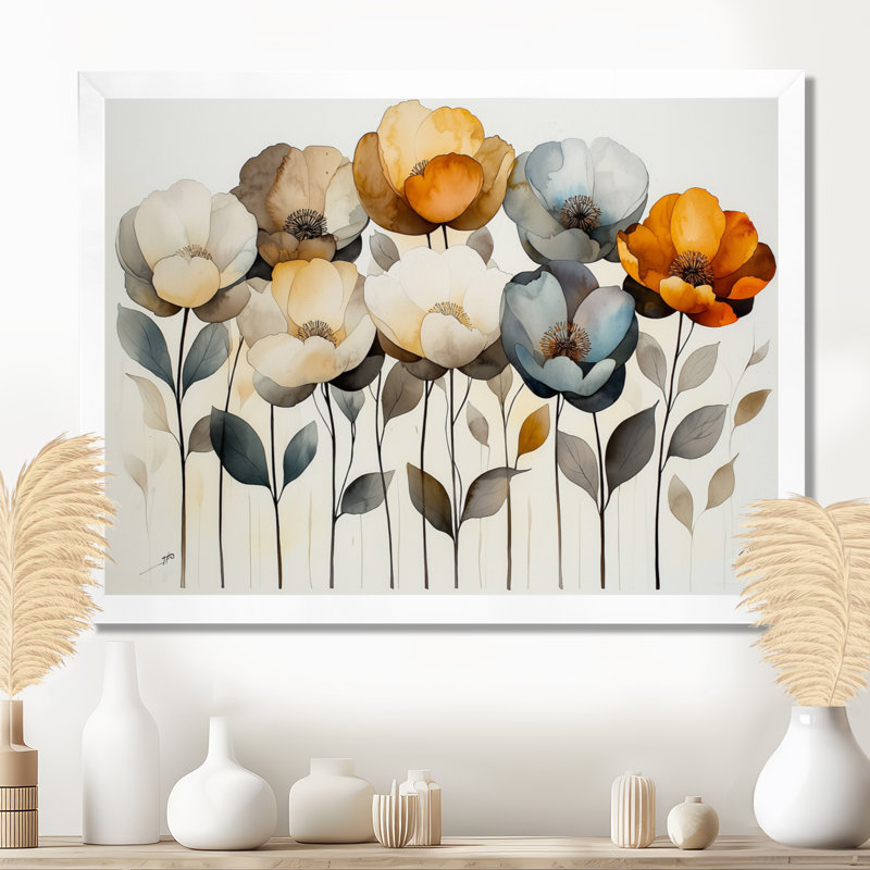 Autumn Harmony, pivoines, bouquet de fleurs I - pivoines, art encadré, H 30 po x l 40 po, Floater Framed, Blanc