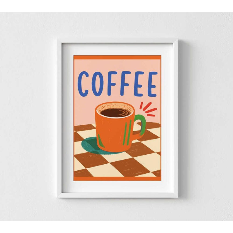 Café, reproduction d'aquarelle - prêt à accrocher, décoration murale, H 48 po x l 36 po, Framed Print with Mat, Blanc