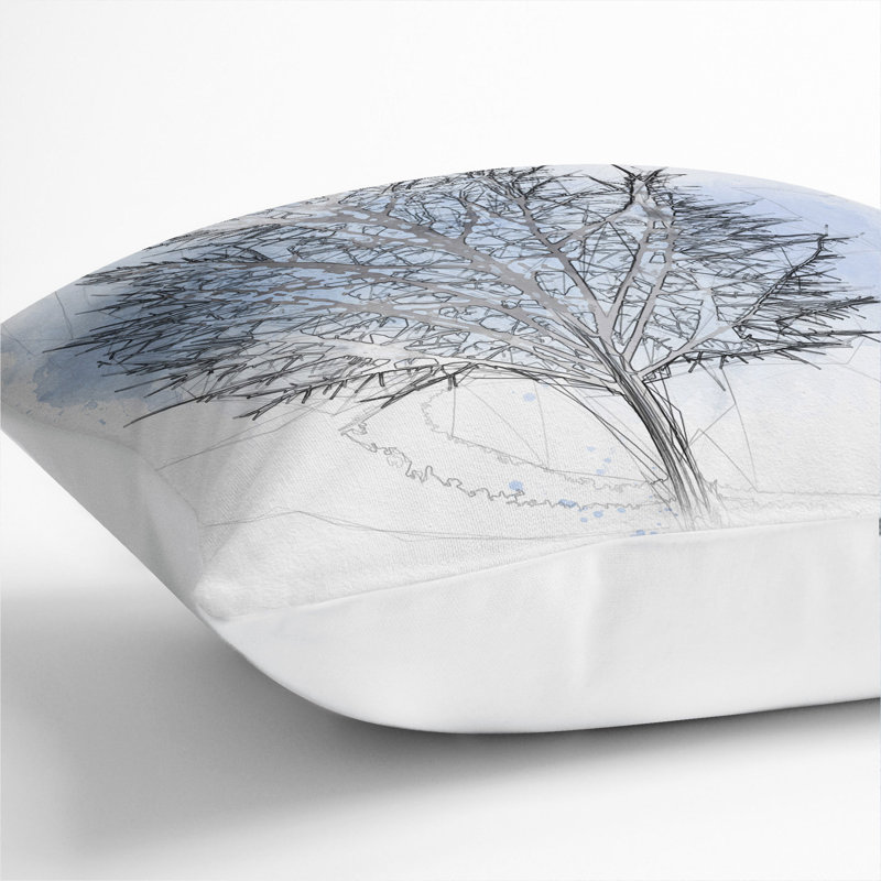 Tree in the Winter Vol.1 Sketch Scatter Cushion, 40cm H x 40cm W x 15cm D, White
