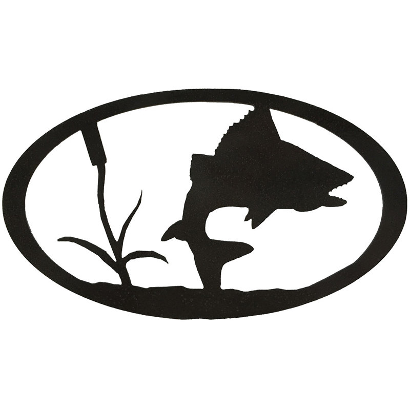 Dugout Creek Designs Modern Steel Fish Oval Wall Art, Hammered Black