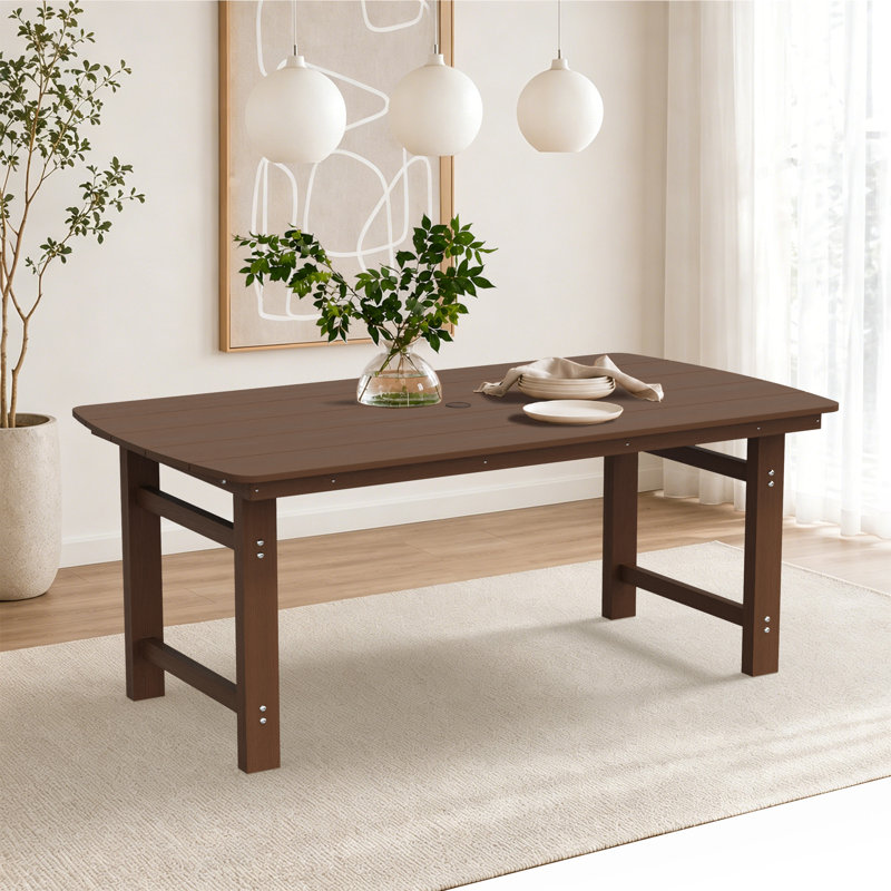 Table de salle à manger rectangulaire en PEHD de 65,8 po, convient à une utilisation intérieure et extérieure, Brun
