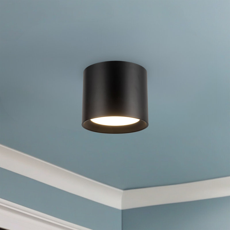 Uma 7-in Black dimmable LED Semi-Flush Mount, Matte Black, Height 6 in