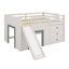 Un lit mezzanine avec glissade et rangement intégrés structure une chambre d'enfant moderne et minimaliste et s'harmonise avec un décor aux lignes épurées.-134703501