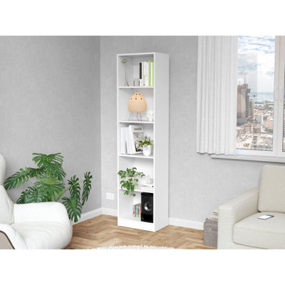 Bibliothèque blanche à 5 tablettes - Solution de rangement élégante et élégante