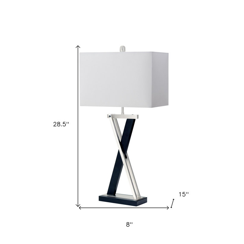 Set of Two 29" Black Metal Table Lamp With White Cone Shade