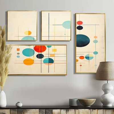 Syncronicities Midcentury Elegant Retro Art - Abstract Midcentury, impressions sur toile 4 pièces