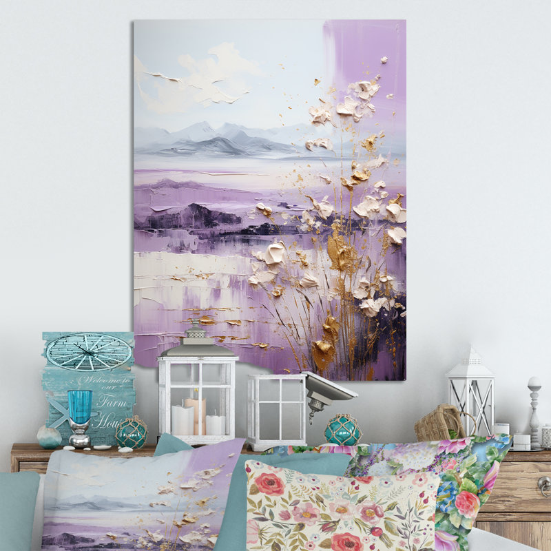 Paysage de montagne mauve et doré II - Paysage abstrait, H 40 po x l 30 po x P 1,5 po