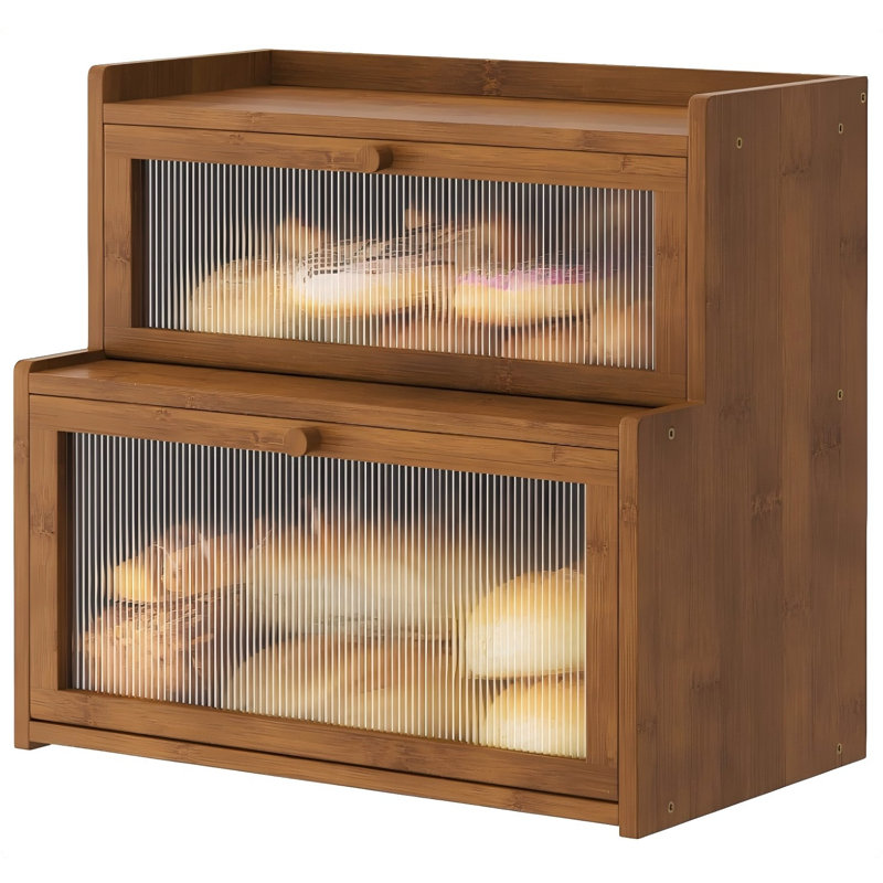Boîte à pain à double couche en bambou pour comptoir de cuisine, porte-pain, rangement de pain de comptoir avec fenêtre