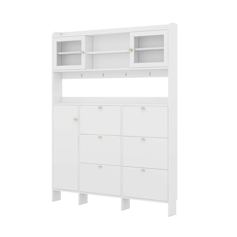 Armoire à chaussures multifonctionnelle avec 6 tiroirs rabattables et 3 tablettes réglables, Blanc