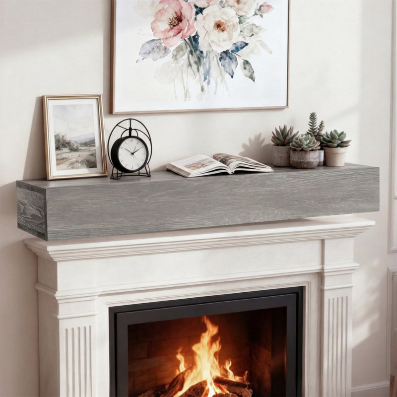 60" Rustic Wood Floating Fireplace Mantel - Wall-mounted Hollow Core With Finish, Farmhouse Design For Living Room/kitchen, Handcrafted Distressed Texture