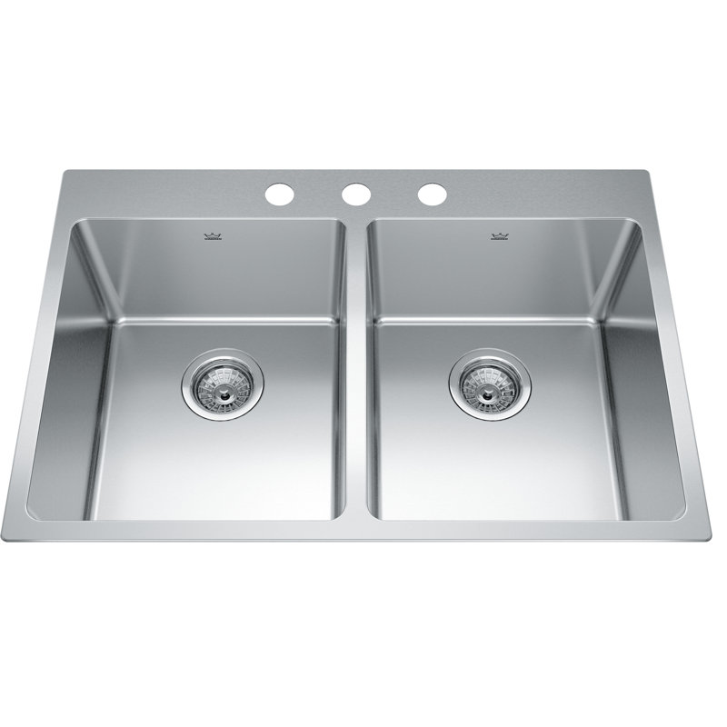 Évier de cuisine à double cuve encastrée avec crépine L 31 po x l 21 po Brookmore, 3 trous