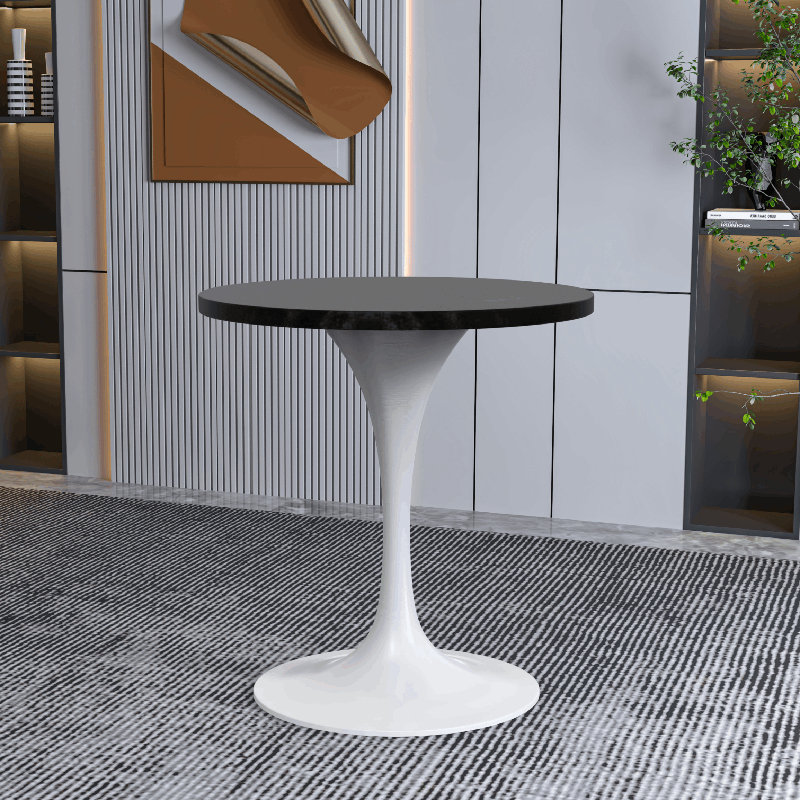 Heatherton Round Dining Table with MDF Top and White Stainless Steel Pedestal Base Kitchen Table Seats 2-4 Person, Black