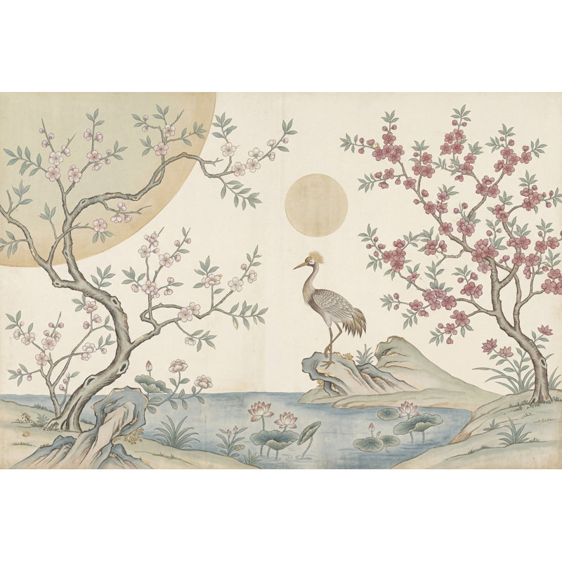 Papier peint vert discret Sage Chinoiserie, Non tissé, 160 po x 108 po