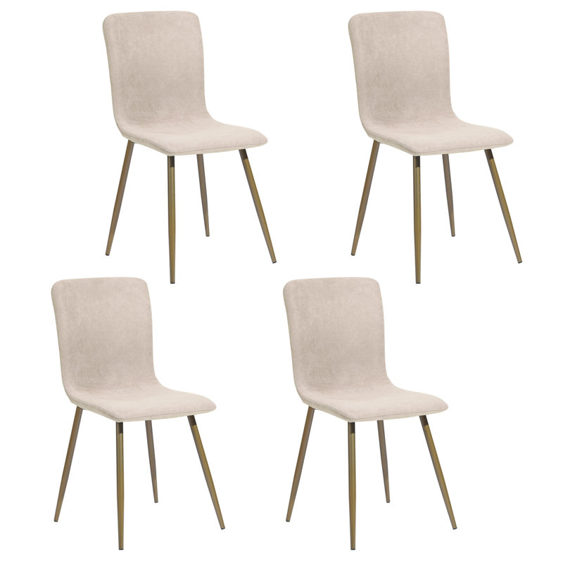 Ensemble de quatre chaises d'appoint rembourrées en tissu beige et or