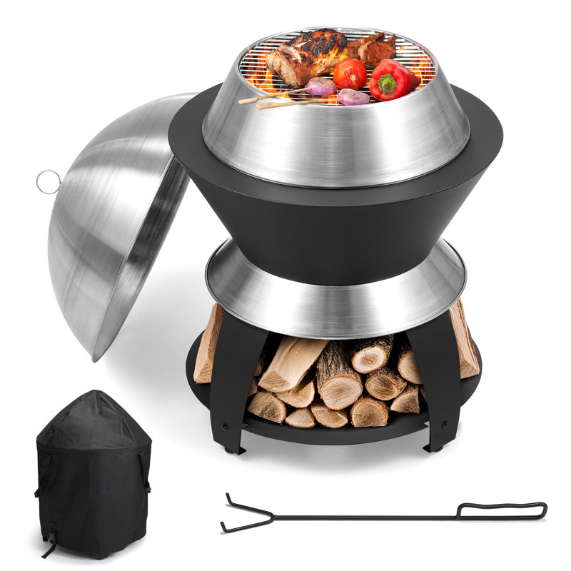 20" Black Oval Smokeless Fire pit, Outdoor Fire Pit with Carry Bag , 24.8" H x 19.7" W x 19.7" D