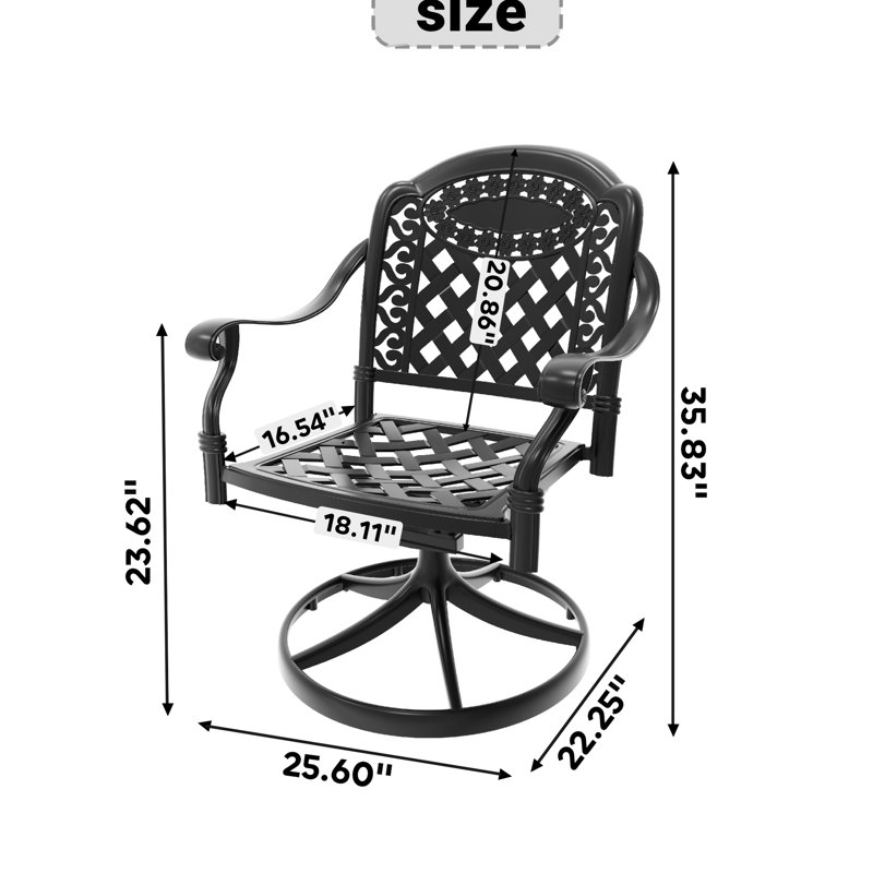 2 pièces Chaises de patio en aluminium coulé avec cadres et coussins noirs en couleurs aléatoires