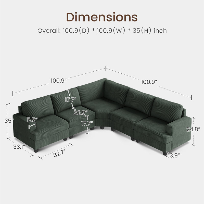 Anureet Modular Corner Sectional, Green Corduroy, No