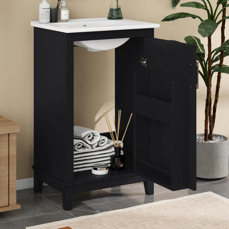 Ensemble de meuble-lavabo sur pied 20 po avec lavabo, ensemble de meuble-lavabo simple autoportant avec 1 porte à fermeture douce et beaucoup de rangement