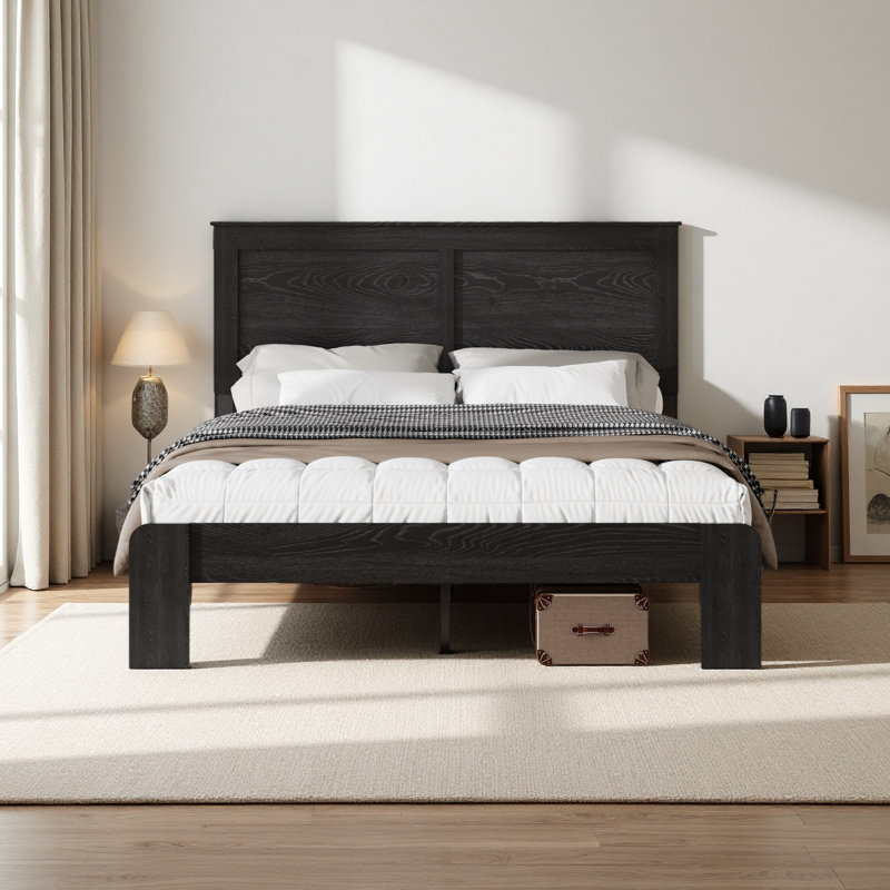 Cadre de lit plateforme en bois, silencieux, sans sommier et outil d'assemblage facile, grand rangement sous le lit