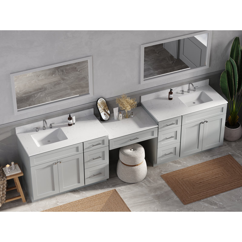 Ensemble de meuble-lavabo double 120 po avec plateau en bois massif de tiroir Carrar Disar, Gris