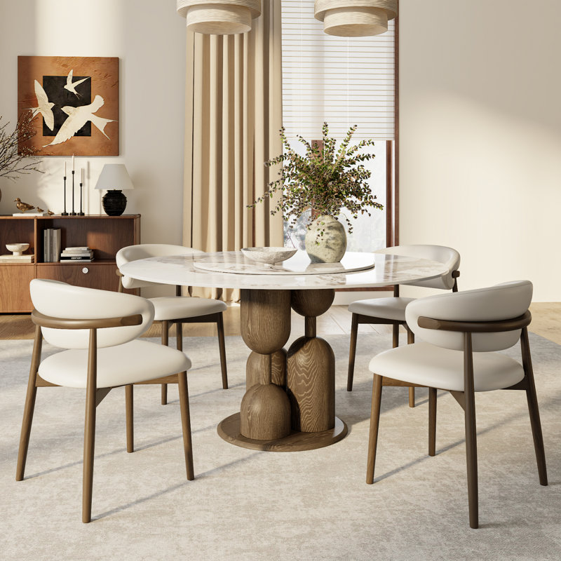 Ensemble de table de salle à manger 5 pièces Amberly pour 4, 1 table de cuisine Lazy Susan et 4 chaises, Multi-couleur