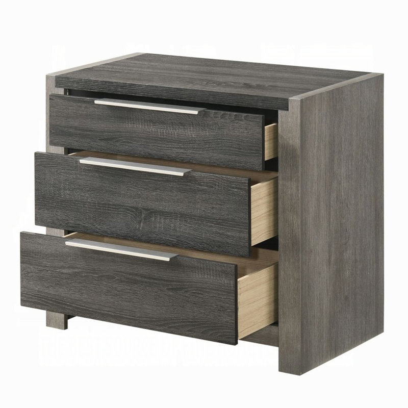 Joho Nightstand, 30 Inch, 5 Storage Drawers W Metal Handles, Gray Wood