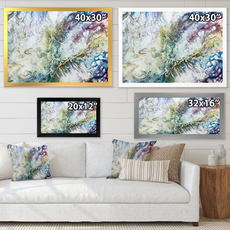 «Yellow and Green Abstract Strokes I», peinture sur toile, H 30 po x l 40 po, Cadre photo argenté