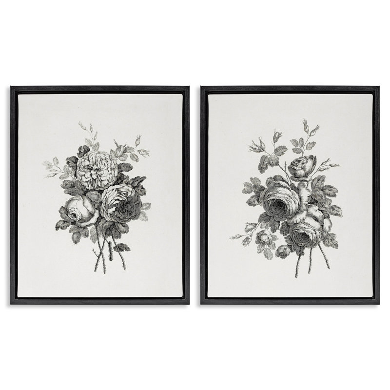 Ensemble de 2 toiles flottantes encadrées antiques, H 31 po x l 25 po, Cadre flottant noir de jais
