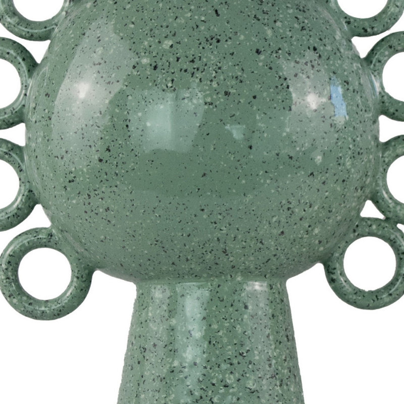 Vase décoratif Tieke, 8 poignées en boucle, céramique verte blanche mouchetée 15 pouces