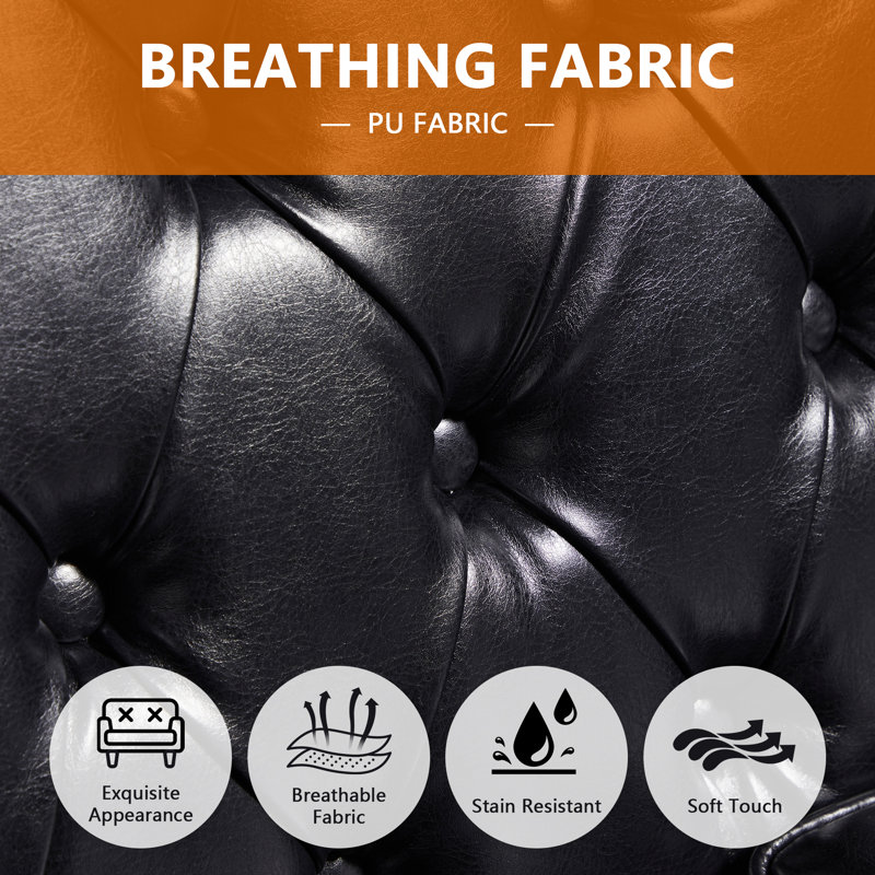 Denishia 79.92'' Faux Leather Sofa, Black Faux Leather