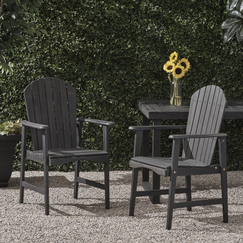 Chaises de salle à manger d'extérieur résistantes aux intempéries en bois d'acacia Adirondack (ensemble de 2), finition gris foncé
