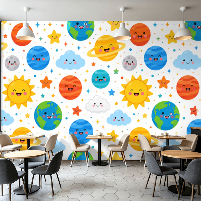 Peler et coller le papier peint, espace, planètes sans soudure, système solaire, soleil, étoiles météorites, griffonnage, art mural, auto-adhésif et amovible