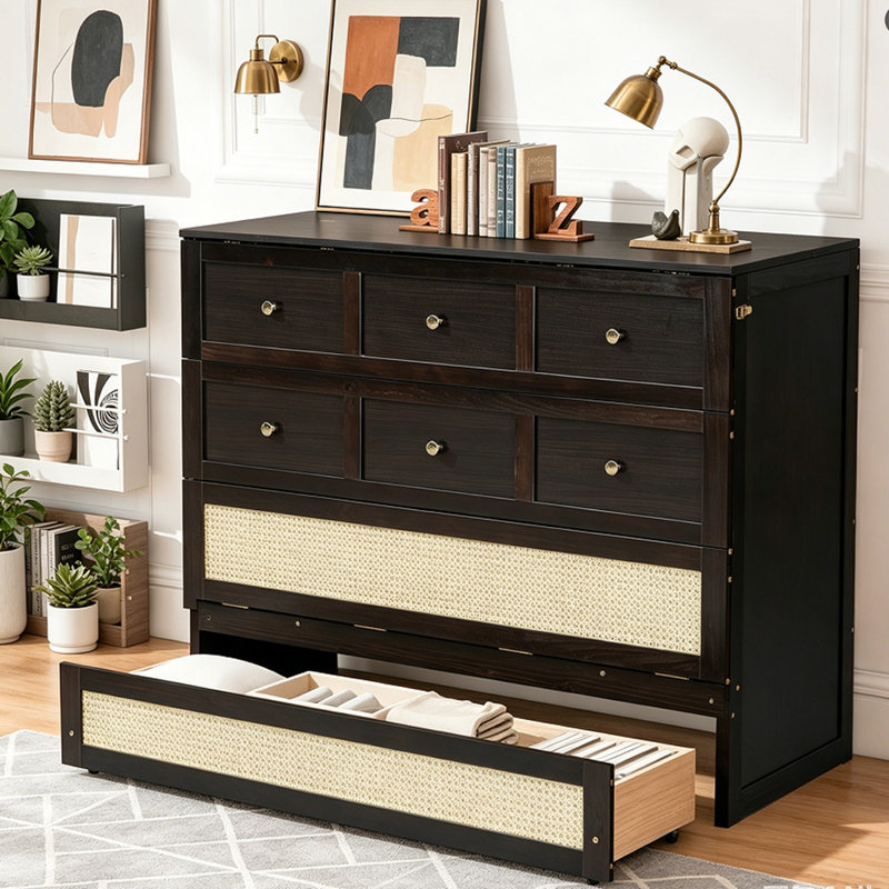 Lit escamotable pleine grandeur avec tiroirs de rangement, peu encombrant, élégant et robuste pour la chambre à coucher, espresso