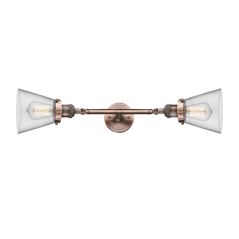 Éclairage de meuble-lavabo inclinable 2 lumières Cone, Ampoule à DEL rétro de 6 watts, Clair, Cuivre antique
