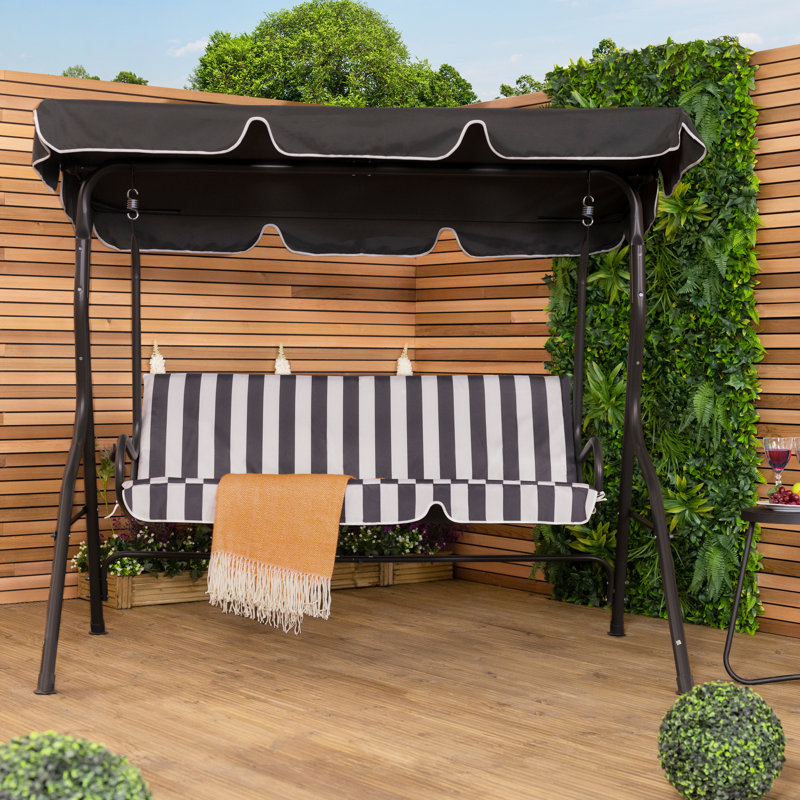 Ari 2 Person Porch Swing with Canopy, 154cm H x 173cm W x 112cm D, Grey, Grey