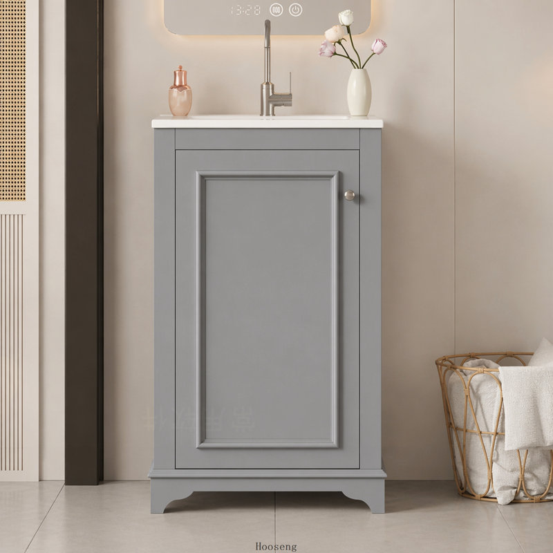 Ensemble de meuble-lavabo sur pied 20 po avec lavabo en céramique, meuble-lavabo simple autoportant avec porte à fermeture douce, tablette réglable, style moderne, gris.