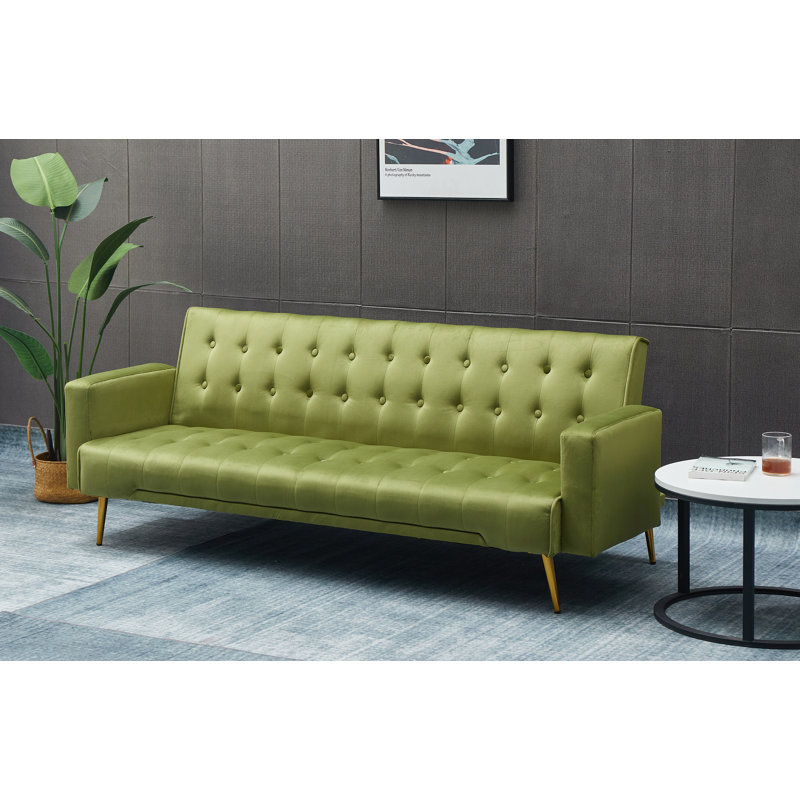 Stefaney Twin 75'' Velvet Convertible Sofa, Arm Green Velvet