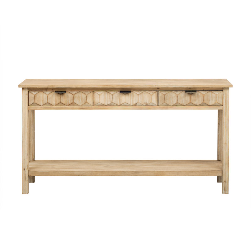 Élégante console avec tiroirs et tablette de rangement inférieure, Naturel