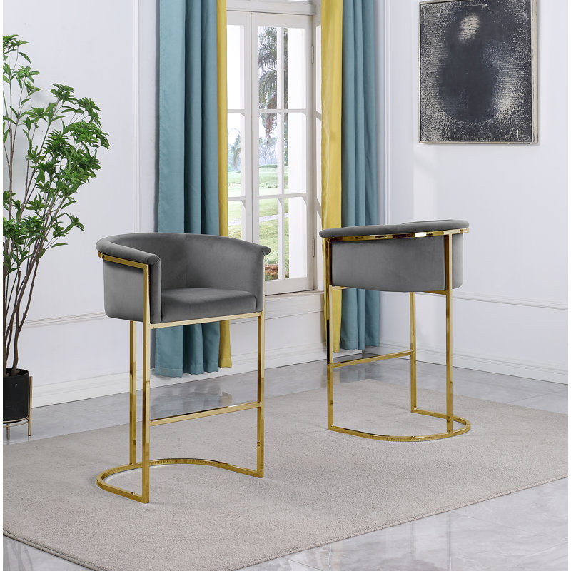 Maheer 24" Counter Stool (Single Chair), Dark Grey/Silver, Gold