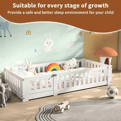 Children's Bed 90 x 200 cm with Safety Barrier and Slatted Base