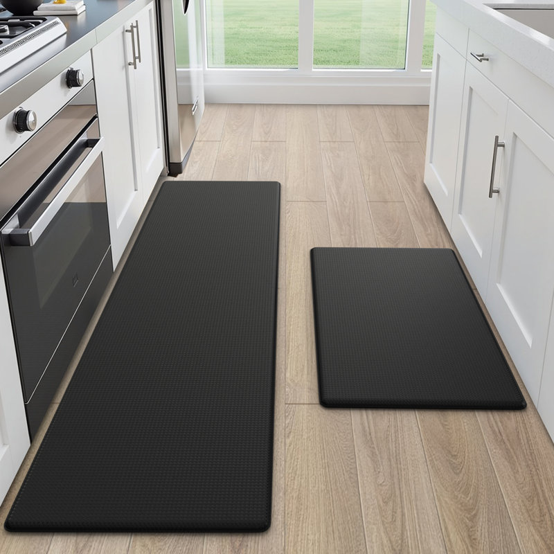 Tapis de cuisine antidérapants et antidérapants, Noir, 17"x30" + 17"x47"-0.4"Thick
