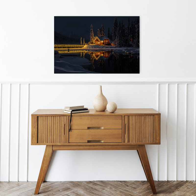 Cozy Winter Cabin Peaceful Serene Tranquil Landscape Nature, impression d'art mural, 16" H x 24" W