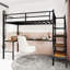 Lit mezzanine simple en fer noir avec garde-corps 360, construction, bureau en L et compartiments de rangement pour la fonctionnalité de chambre à coucher, décor de tiroirs-841908279