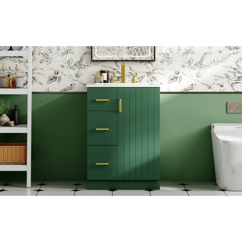 Meuble-lavabo de 24 pouces avec lavabo, 2 tiroirs et porte à fermeture douce, Green