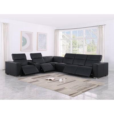 Huntington Luxurious Genuine Leather 7-Piece Sectional With 4 Power Reclining Seats & Power Headrest