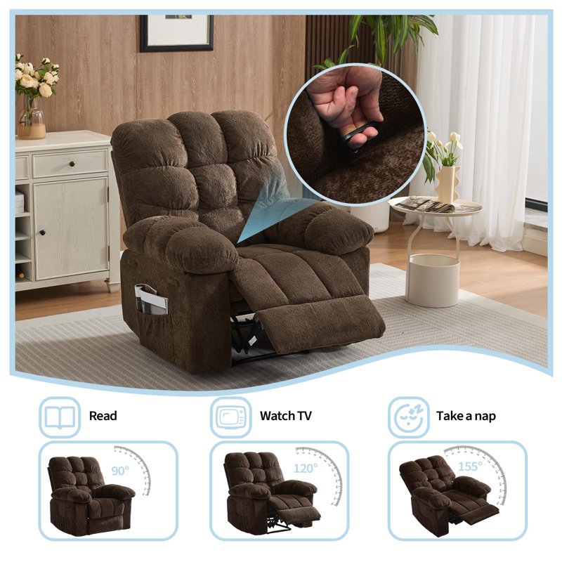 Fauteuil inclinable manuel surdimensionné avec repose-pieds caché et base en acier pour le salon ou la chambre à coucher