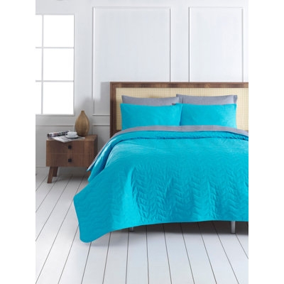 Ensemble de couvre-lit double élégant, turquoise et gris, 79 po x 87 po | 65% coton / 35% polyester, 270 g / m², 120 fils au pouce carré | 2 taies d'oreiller (20 po x 27 po) | Solution de literie élégante, lavable à la machine