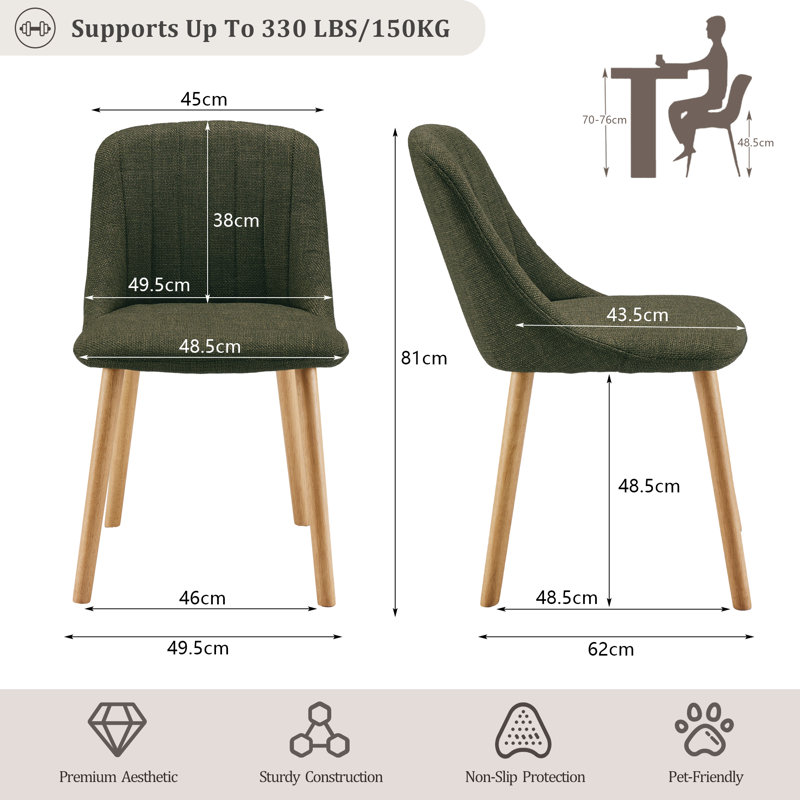48.5cm H Upholstered Side Chair, Green Linen/Natural