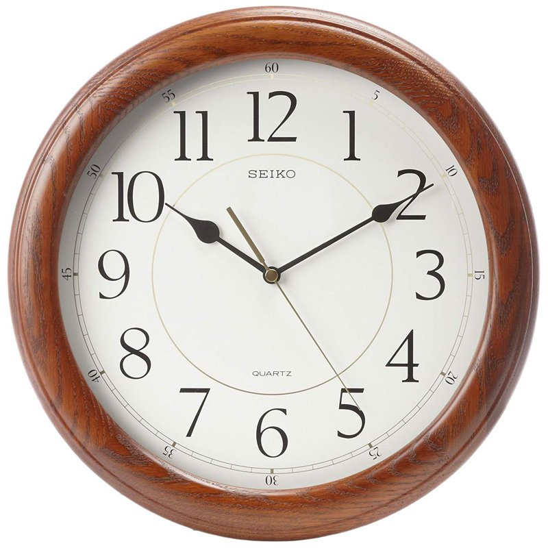 Seiko 13" Dark Brown Solid Oak Wall Clock with Arabic Numbers