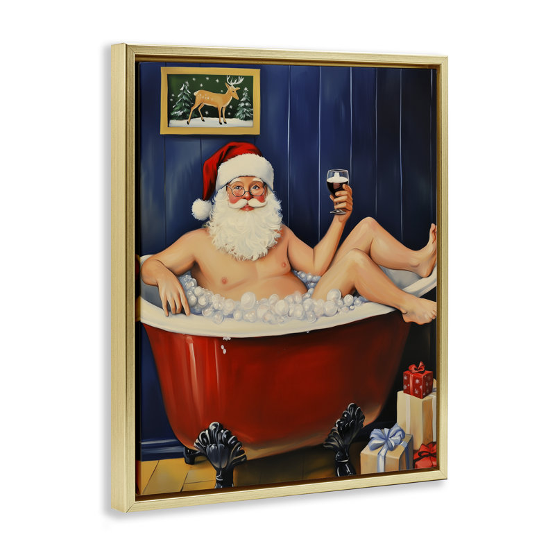 Cadre flottant Joyful Bathaign Santa, design par Arlington Prints, H 21 po x l 17 po, Cadre flottant métallique doré